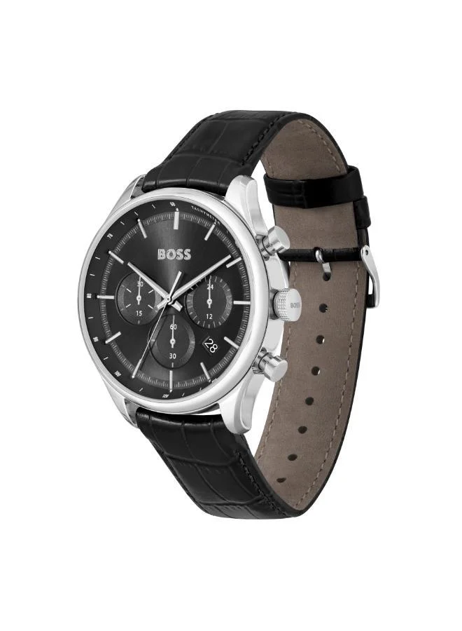 BOSS  Gregor Collection Chronograph Quartz Watch For Men With Black Leather Strap - 1514049 for Men | Best Price UAE